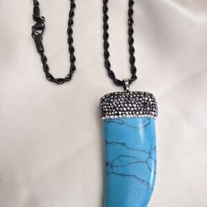 Blue Howlite, Black And White Austrian Crystal Pendant Necklace